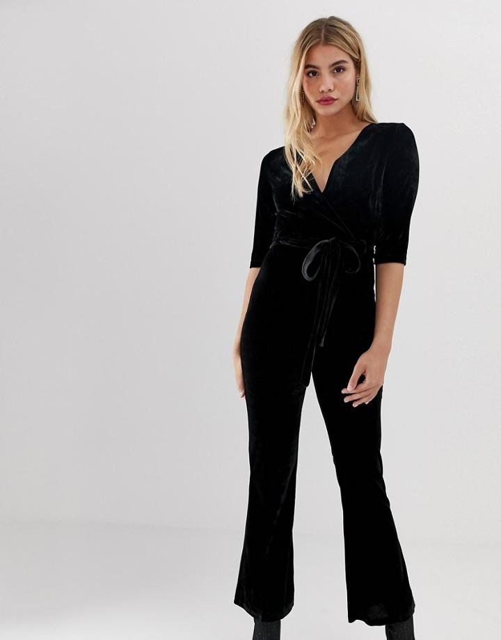 Parisian Velvet Jumpsuit With Belt - Black