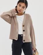 Asos Design Eco Chunky Cardigan With Mix Match Buttons - Stone