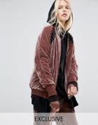 Story Of Lola Slouchy Bomber With Lace Detail In Velour - Pink