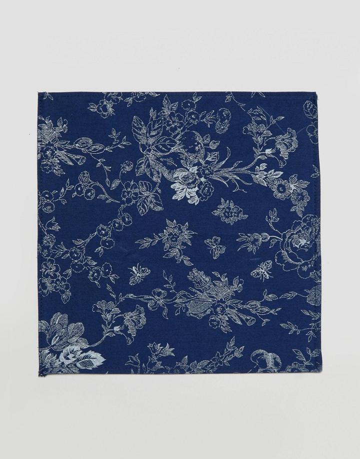 Noose & Monkey Pocket Square In Oriental Print - Blue