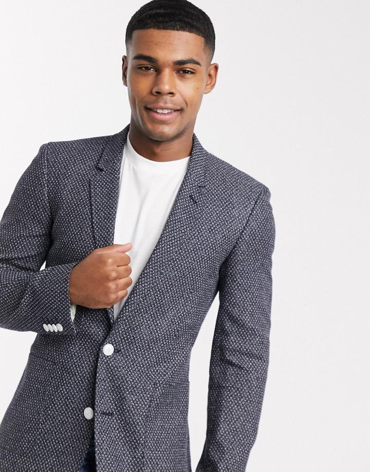 Asos Design Skinny Blazer With Micro Texture In Navy