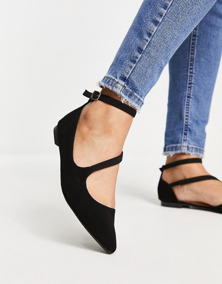 Truffle Collection Strappy Pointed Ballet Flats In Black
