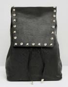 Asos Leather Embossed And Studded Backpack - Black