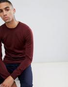Asos Muscle Fit Merino Wool Sweater In Burgundy-red