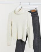 Topshop Roll Neck Sweater In Cream-brown