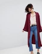 J.o.a Kimono Jacket In Piped Satin - Red