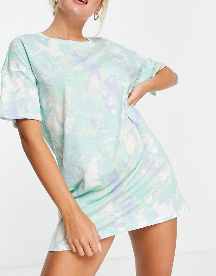 Lindex Exclusive Emily Cotton Tie Dye Printed Oversize Sleep Tee In Light Green - Mgreen