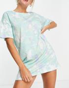 Lindex Exclusive Emily Cotton Tie Dye Printed Oversize Sleep Tee In Light Green - Mgreen