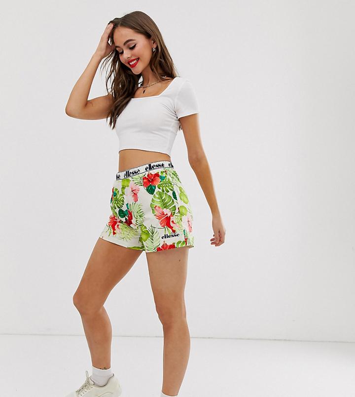 Ellesse Recycled Relaxed Shorts With Logo Tape Waistband In Palm Print-multi