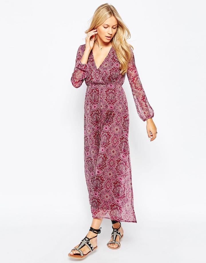 Diya Long Sleeve Maxi Dress In Paisley Print - Pink