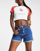 Only Vega Denim Shorts With Rolled Up Hem In Blue-blues