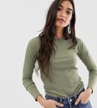 Brave Soul Petite Selina Long Sleeve Top In Rib - Green
