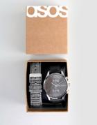 Asos Design Interchangeable Watch In Black And Check - Black
