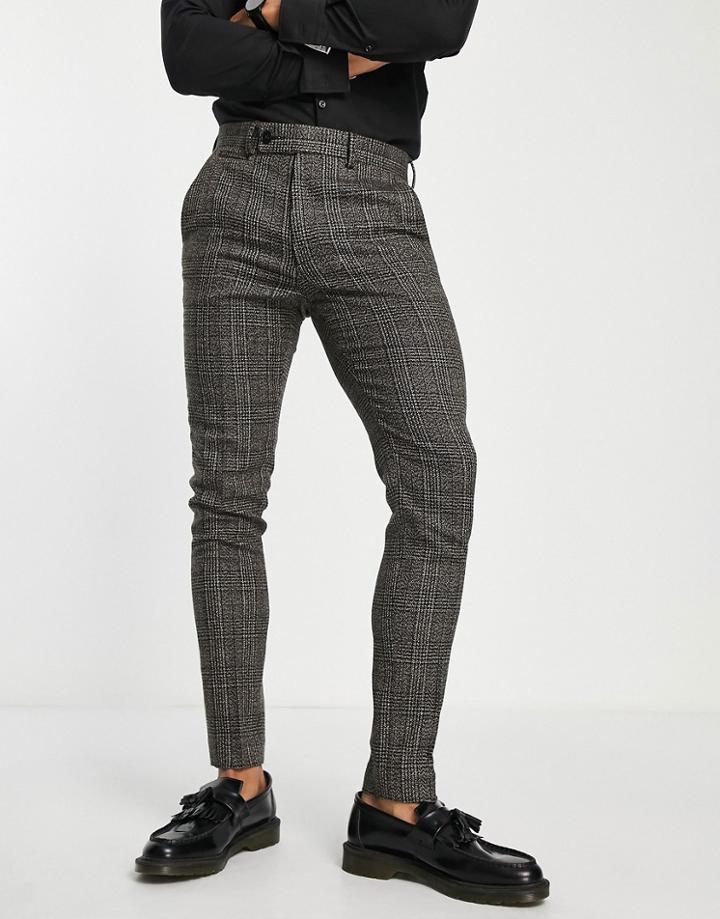 Asos Design Skinny Suit Pants In Brown Check
