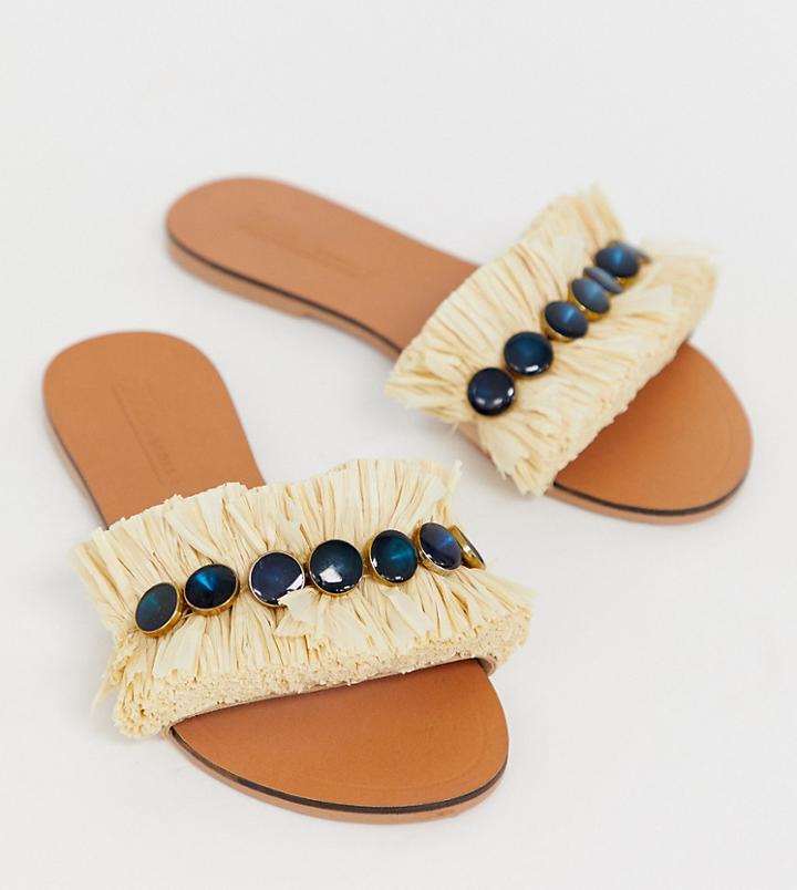 Asos Design Wide Fit Free Spirit Embellished Slides - Beige