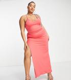 Public Desire Curve Double Layer Slinky Cami Thigh Split Maxi Dress In Magenta-pink
