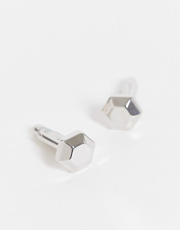 Asos Design Hexagon Cufflinks In Silver Tone