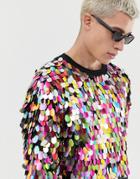 Asos Design Festival T-shirt With Large Multicoloured Sequins