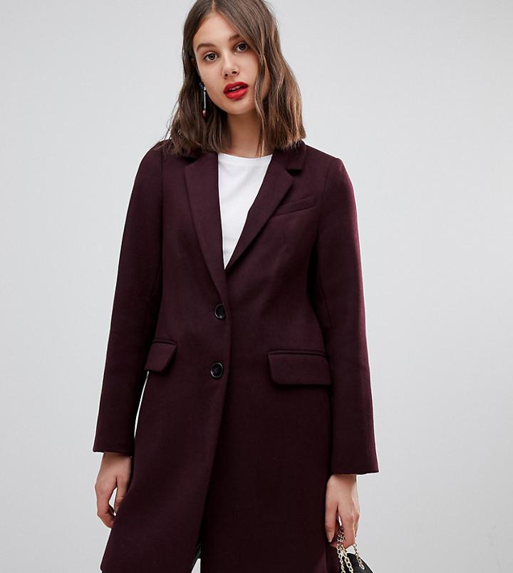 Warehouse Single Breasted Coat In Berry - Navy