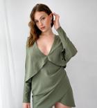 Asos Design Tall Cape Mini Dress With Wrap Skirt-green