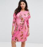 Asos Maternity Mini T-shirt Dress With Frill And Low Back In Floral Print - Multi