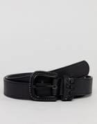 Asos Slim Faux Leather Belt In Black With Matte Black Western Buckle - Black