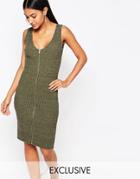 Fleur East By Lipsy Khaki Zip Through Dress - Khaki