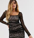 Asos Design Lace Ruched Mini Dress - Black