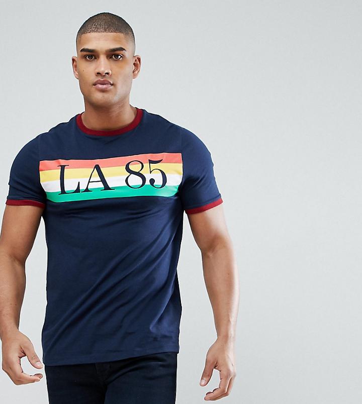 Asos Tall Relaxed T-shirt With La Retro Print And Ringer - Navy
