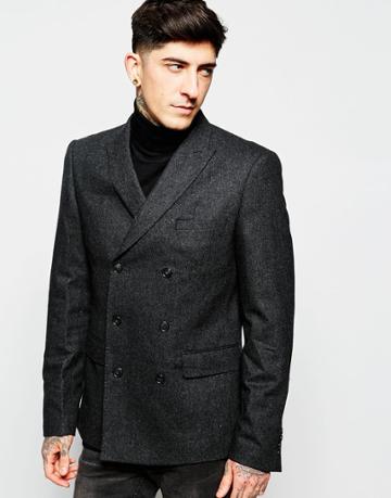 Lindbergh Blazer In Double Breasted Flannel - Charcoal