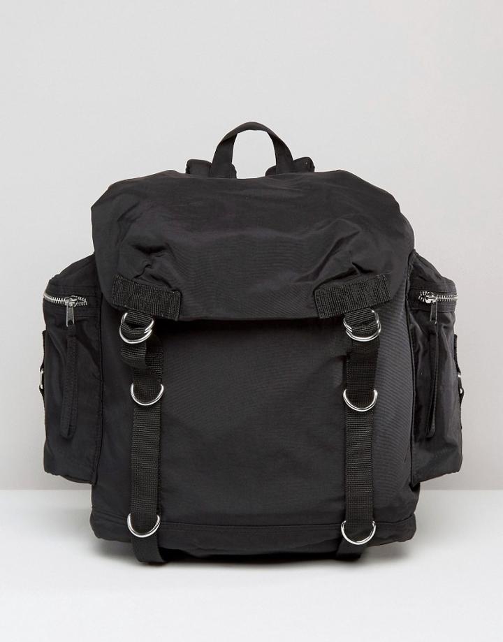 Asos Commander Backpack In Black With Strapping - Black