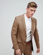 New Look Skinny Fit Suit Jacket In Camel - Tan