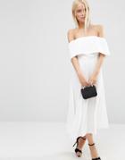 Asos Soft Off The Shoulder Bardot Midi Prom Dress - White