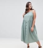 Asos Curve Midi Button Through Sundress - Green