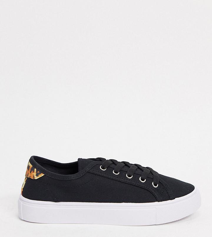 Asos Design Wide Fit Dizzy Lace Up Sneakers In Black/leopard-multi