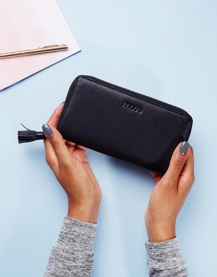 Made Leather Zip Around Purse - Black