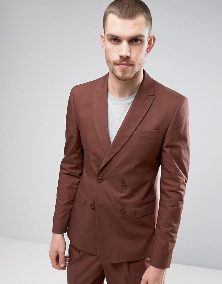 Asos Skinny Double Breasted Jacket In Rust - Tan