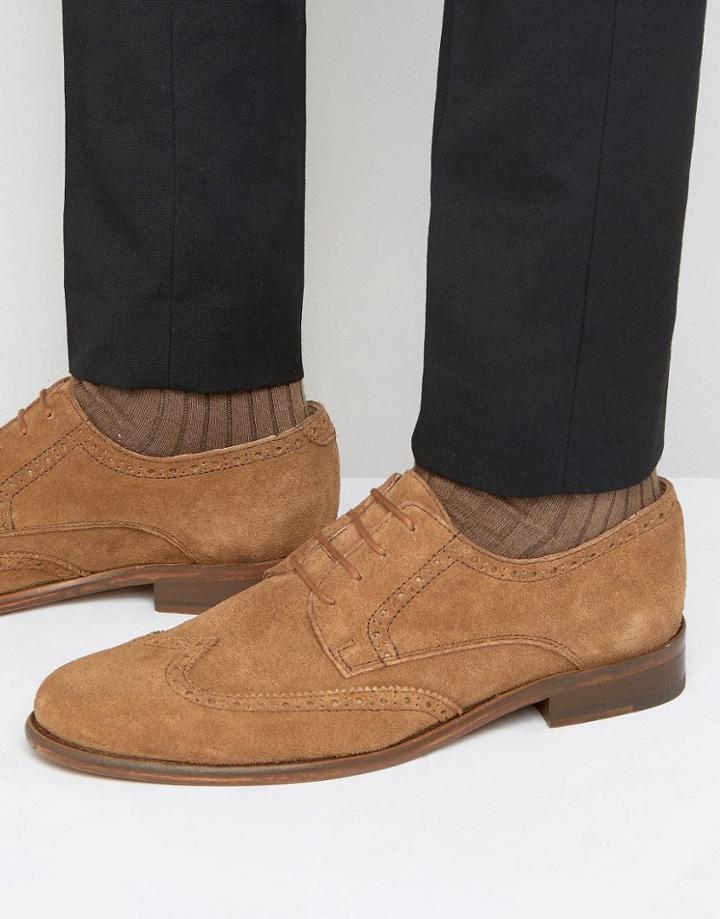 Walk London Harrington Suede Brogue Derby Shoe - Tan