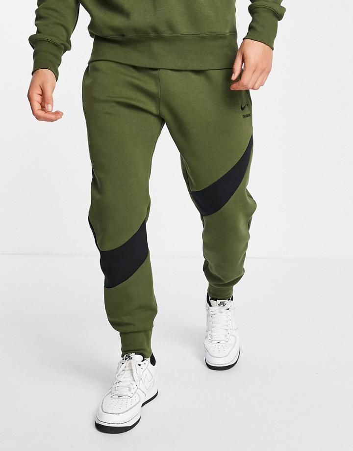 Nike Swoosh Pack Tech Fleece Cuffed Sweatpants In Khaki Suit 3-green