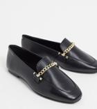 Asos Design Wide Fit Minute Leather Chain Loafers In Black