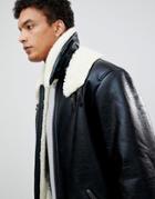 Asos Design Oversized Faux Shearling Jacket In Black - Black