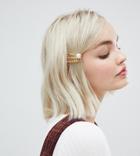 Designb London Gold & Pearl Chain Hair Slides - Gold