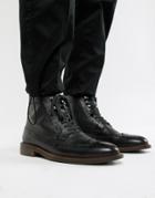 Dune Lace Up Brogue Boots In Black - Black