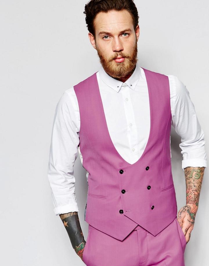 Noose & Monkey Double Breasted Vest With Stretch In Super Skinny Fit - Pink