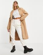 River Island Longline Duster Coat In Camel-brown