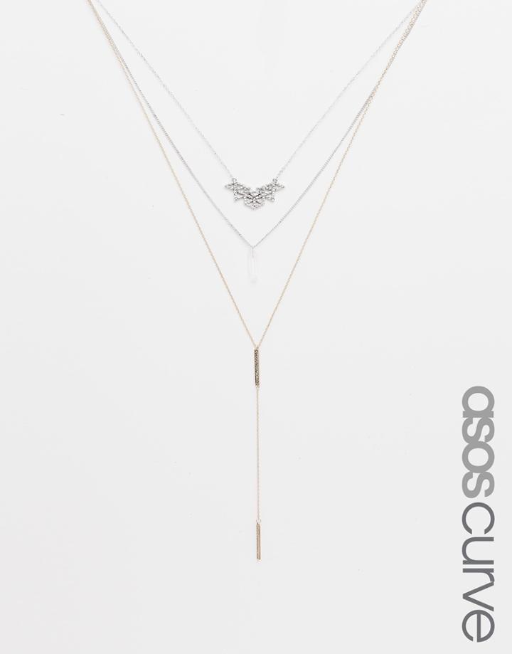 Asos Curve Shard Multirow Necklace - Silver
