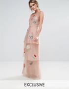 Hope & Ivy Tiered Maxi Dress With Floral Embroidery - Pink