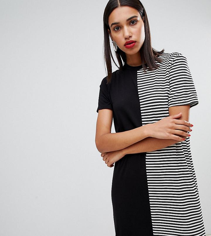 Boohoo Spliced Stripe T-shirt Dress - Black