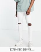 Asos Design Spray On Jeans With Power Stretch In White With Busted Knee Rips