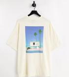 Reclaimed Vintage Inspired Relaxed Organic Cotton T-shirt With Palm Print In Ecru-white